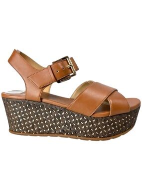 Michael Kors Die Cut Platform Wedge Sandals Tan Size 7.5 Coastal Resort
